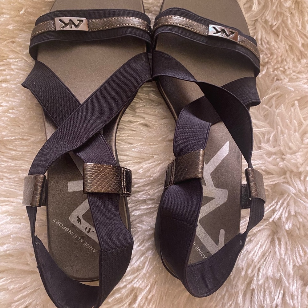 Anne Klein Black and Brown Sandals with Adjustable Straps - Picture 1 of 4